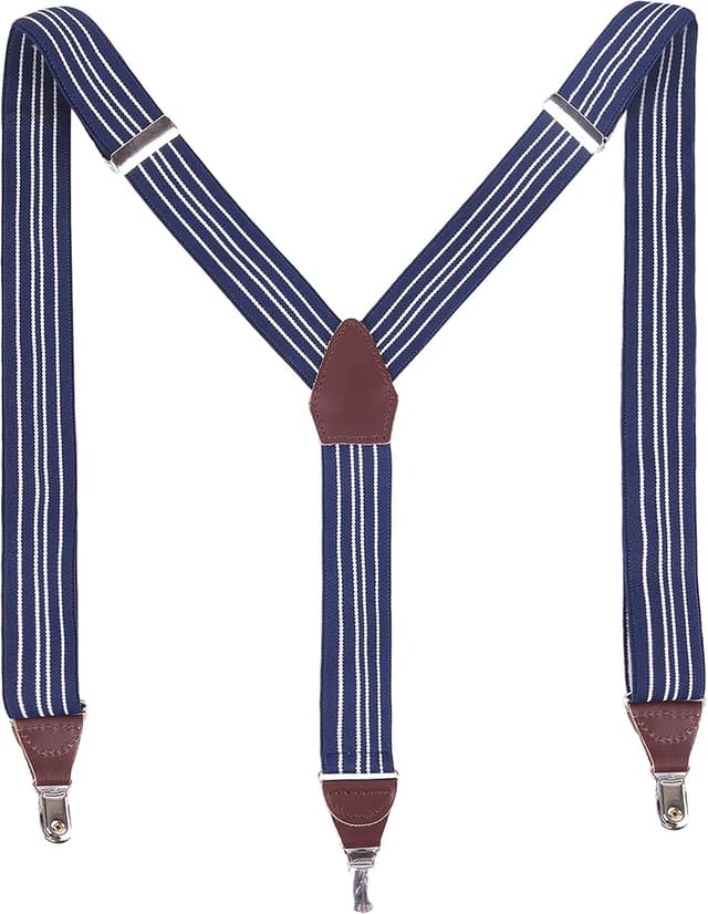 Detalle de Massi Morino Bretelles hommes en cuir véritable (forme Y) largeur 3,5 cm, clips métalliques extra-forts