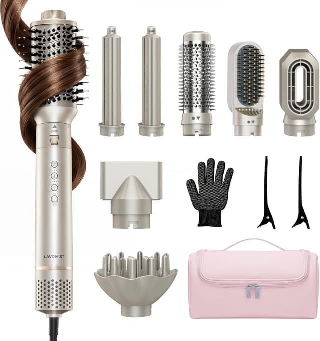 Detalle de Lavomist 8-in-1 Dual Voltage Hot Air Styler & Hair Dryer Brush (110,000 RPM) with Travel Bag