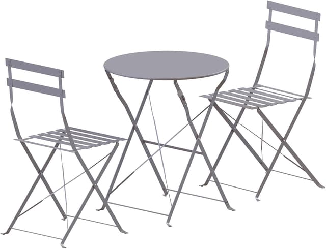 Detalle de Garden Vida Porto 2 Seater Metal Folding 3-piece Bistro Set (Light Grey) for Garden, Patio & Balcony