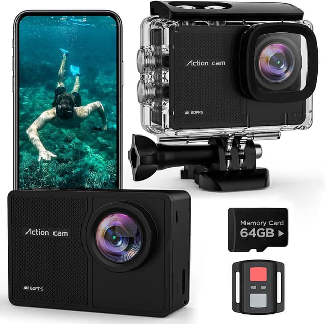 Detalle de TIMNUT 4K 60FPS Action Cam subacquea fino a 40 m con Wi‑Fi, telecomando e scheda SD da 64 GB