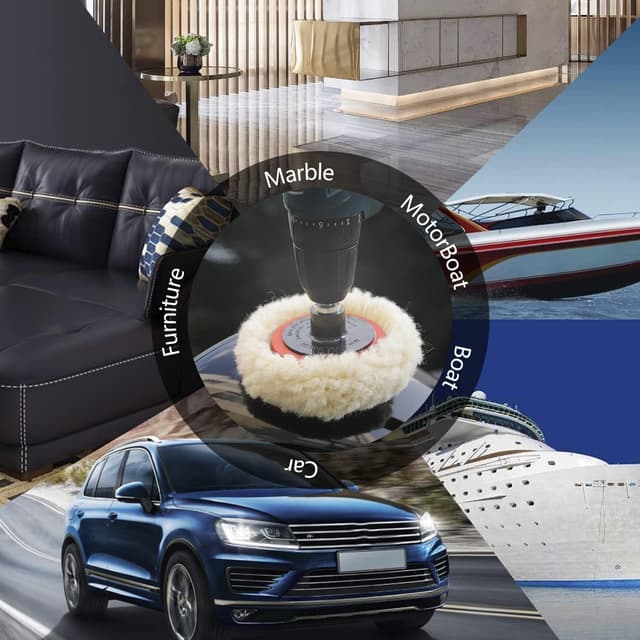 Detalle de SPTA 5-Pack 3" (75mm) Natural Wool Polishing Pads with Drill Backing Plate