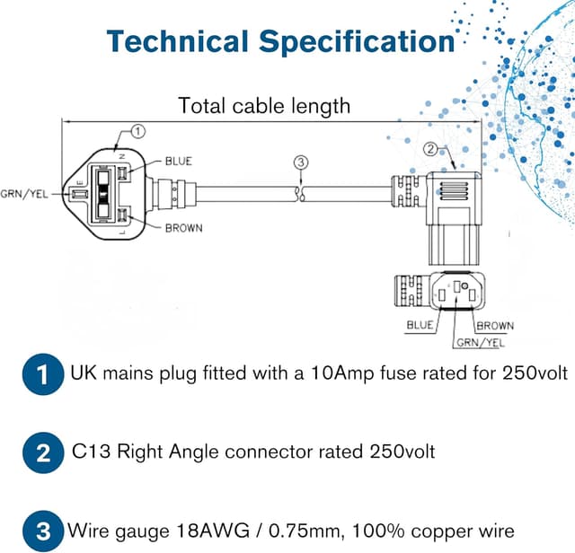 Detalle 2 de C2G Câble d’alimentation 18 AWG, 0,5 m