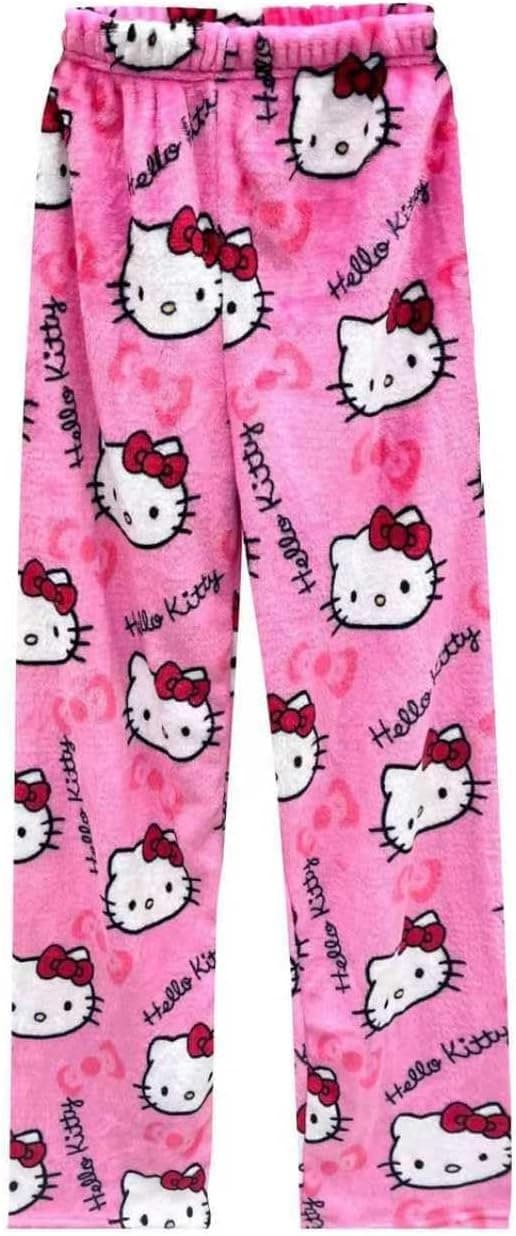 Detalle de Europäische Größe Pyjama Hosen Damen aus Flanell – Anime-/Cartoon Freizeit-Lounghose für Herbst & Winter