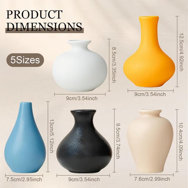 Detalle 2 de Keramik Vasen 5er-Set – kleine Blumenvasen für moderne Deko, Pampas & getrocknete Blumen