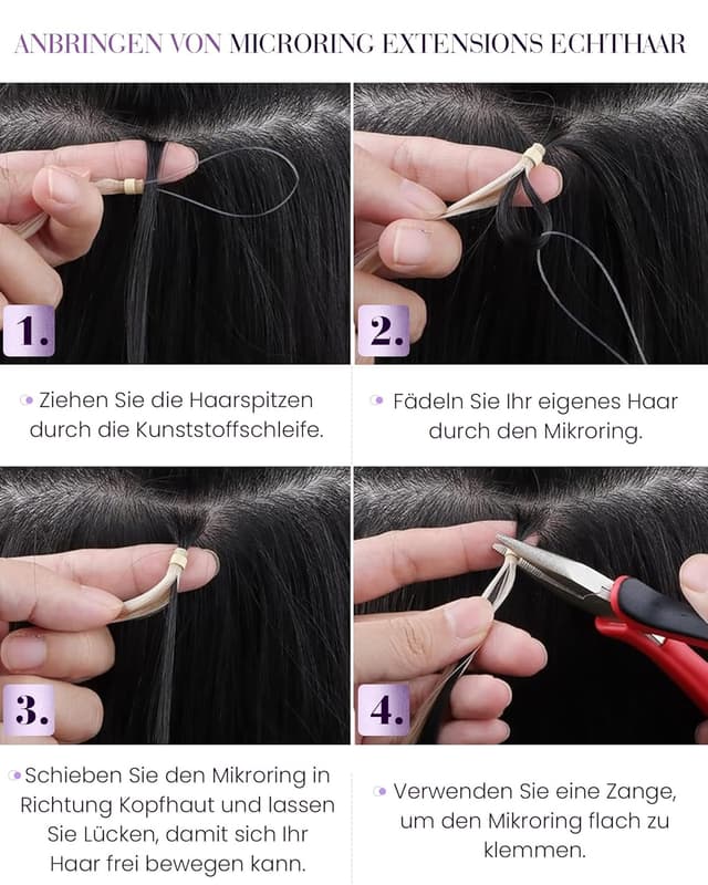 Thumbnail 6 de LaaVoo Microring Extensions Echthaar Schwarz 40 cm