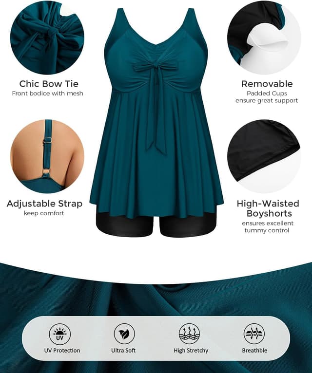 Detalle 2 de Hanna Nikole Women’s Plus Size Tankini Set with Tummy Control & Push-Up Chest