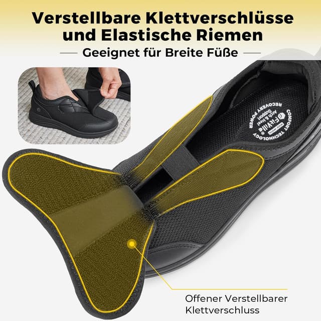Detalle de FitVille Extra Weit Senioren Hausschuhe für Damen mit Klettverschluss – Gesundheitsschuhe bis Gr. 42,5
