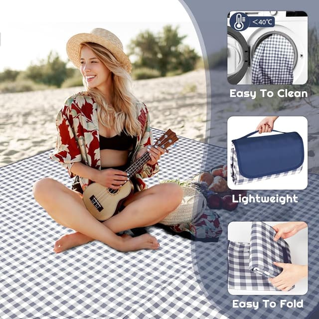 Thumbnail 6 de Maidyna Picnic Blanket Waterproof 200 x 200 cm (Blue) – sandproof picnic mat with carry handle