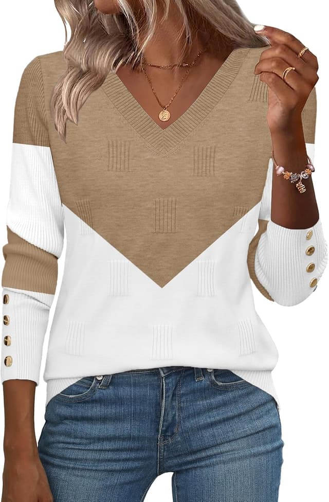 Thumbnail 6 de Zeagoo V Neck Ribbed Pullover Sweater Tops