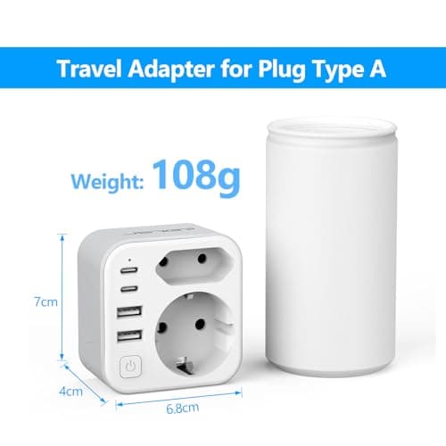 Detalle de JSVER Adaptador de viaje para Japón con 4 puertos USB (2x USB-A y 2x USB-C) y enchufe tipo A bidireccional