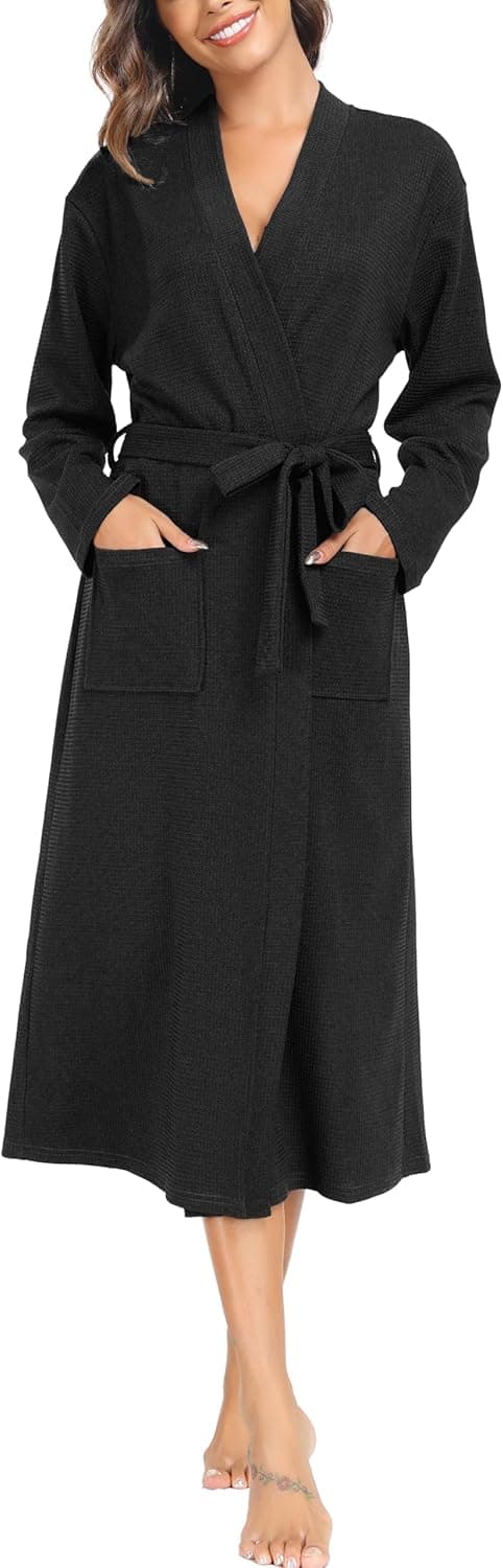 Thumbnail 6 de Sopesil Peignoir en coton pour femme (kimono de nuit) à col V et longues manches, avec poches