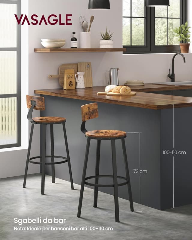 Thumbnail 2 de VASAGLE Set di 2 sgabelli da bar con schienale LBC026B01V1, altezza seduta 73 cm