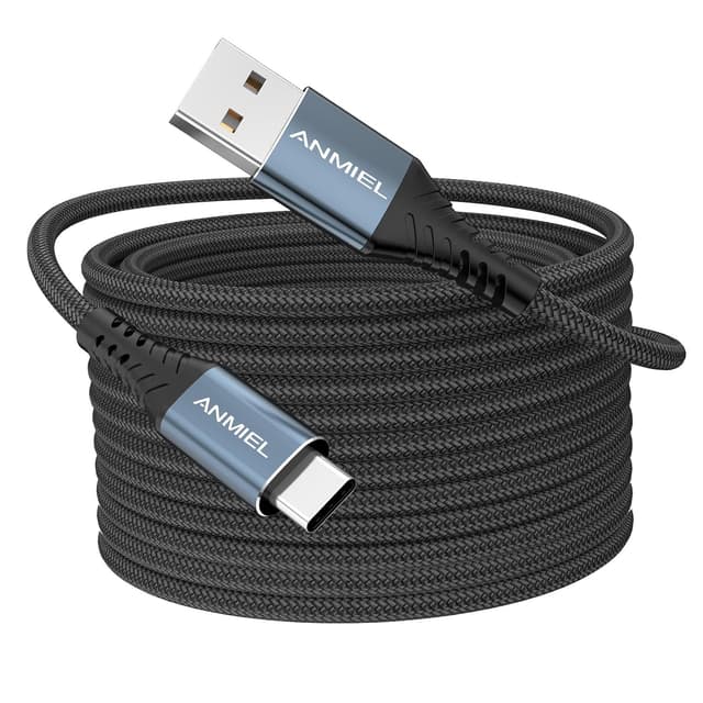 Detalle de Extra langes USB-C-Schnellladekabel (7 m) von Extra, USB-A zu USB-C – geflochten, 480 Mbit/s, für Samsung & weitere Geräte, Schwarz