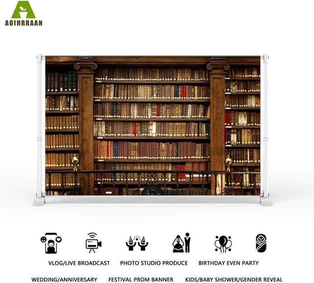Detalle de Aoihrraan Vintage Bücherregal Hintergrund 3,5 x 2,5 m (Bücherei-/Schulbibliothek Retro Fotokulisse)
