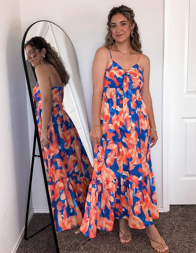 Detalle de GRACE KARIN Womens Summer Floral Maxi Dress with Tie-Front and Pocket (2026 Long Flowing Boho Style)