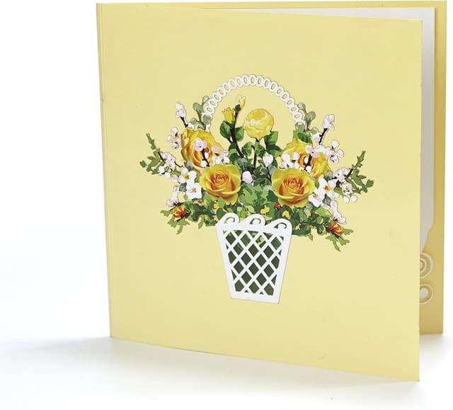 Detalle de CUTPOPUP Yellow Rose – Pop-Up-Karte mit gelbem Rosenkorb für Geburtstage, Muttertag & mehr