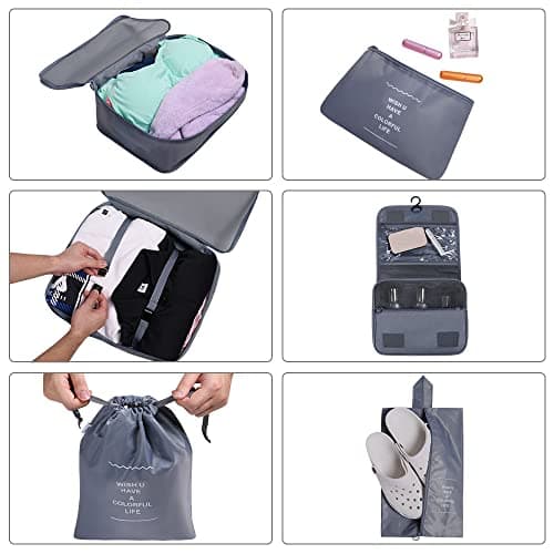 Detalle de OSDUE organizadores para maletas 8 en 1 (gris) con hebilla y neceser impermeable para viaje