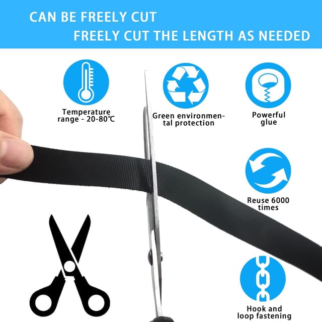 Detalle 2 de Gemi 20 m Klettband (20 mm) als Kabelbinder, zuschneidbar und wiederverwendbar – schwarz