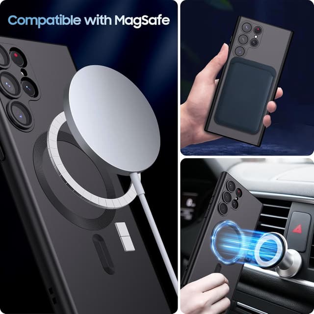 Detalle de MAKAVO Matte Case for Galaxy S22 Ultra with MagSafe Compatibility (Black)