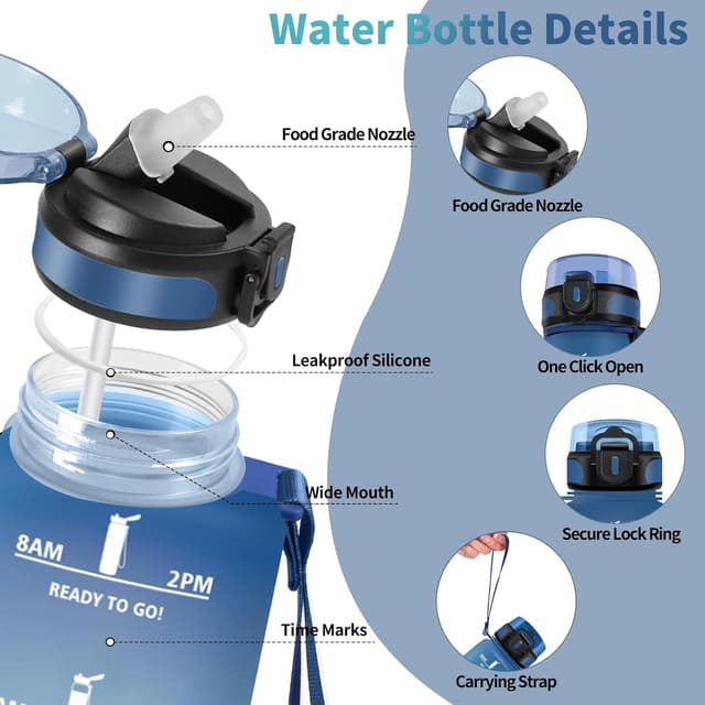 Detalle de Motswedi borraccia 1500 ml con cannuccia, motivazionale senza BPA