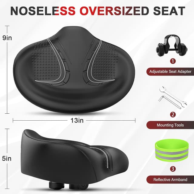 Detalle de BLUEWIND Noseless Oversized Bike Seat (Wide, 13" cushion) for Electric Bikes, Stationary Bikes & Exercise Seats