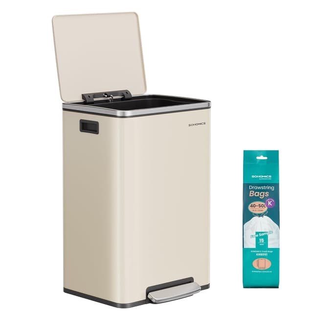 Detalle de SONGMICS Mülleimer 50 L LTB595A02 aus Stahl – mit herausnehmbaren Inneneimer, Deckel & Soft-Close