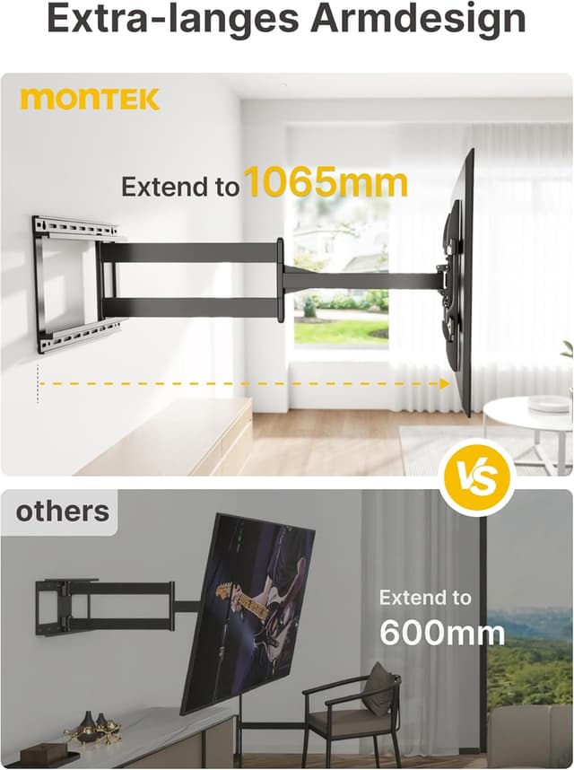 Thumbnail 6 de monTEK Langarm 1067 mm TV-Wandhalterung für 43–80 Zoll bis 50 kg (ausziehbar, schwenk- und neigbar, max. VESA 600×400)