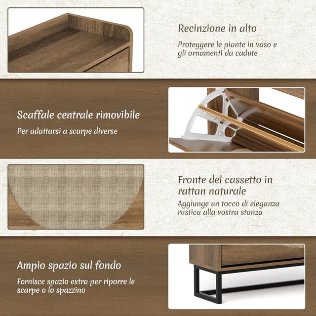 Detalle de BonVache Mobiletto Per Scarpe Stretto con 2 ante e regolazione, scarpiera in rattan (80x24x102 cm)