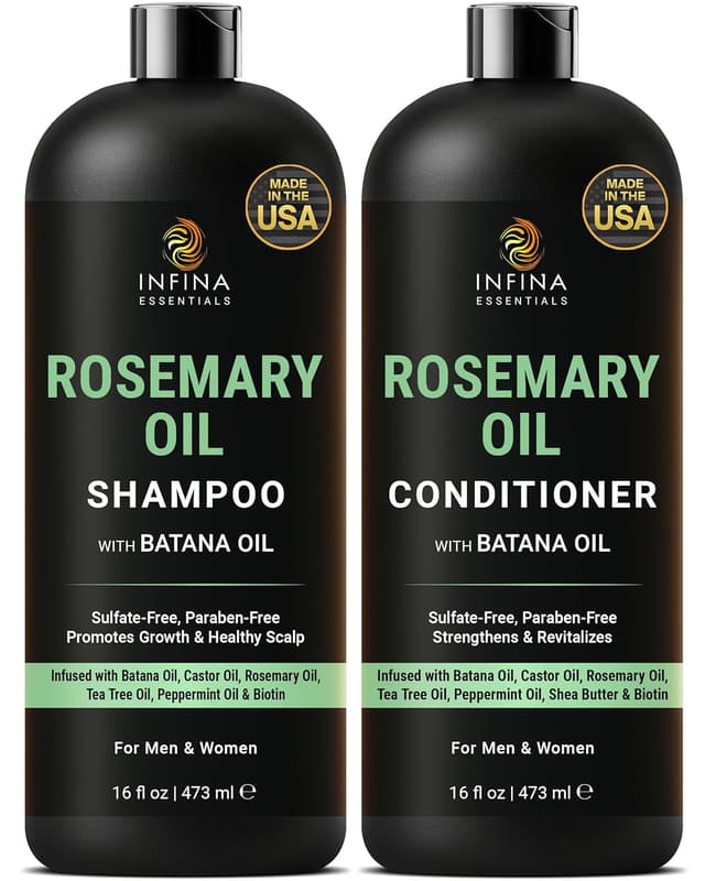 Detalle de INFINA ESSENTIALS Rosemary Oil Shampoo & Conditioner Set with Batana Oil & Biotin (Sulfate-Free Thickening)
