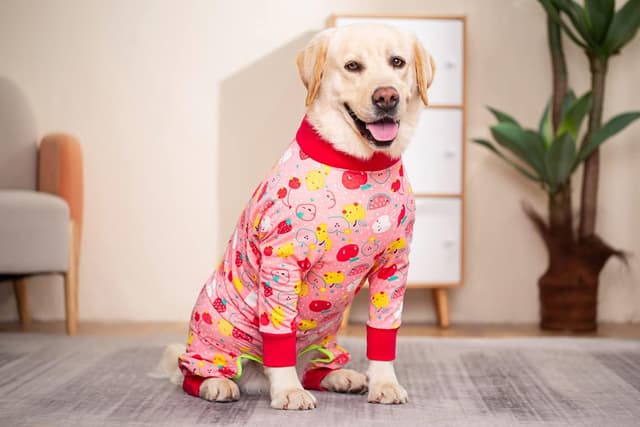 Detalle de BT Bear Large Dog Clothes Elastic Pet Onesie – surgery recovery suit and everyday jumpsuit (5XL, Pink fruit)
