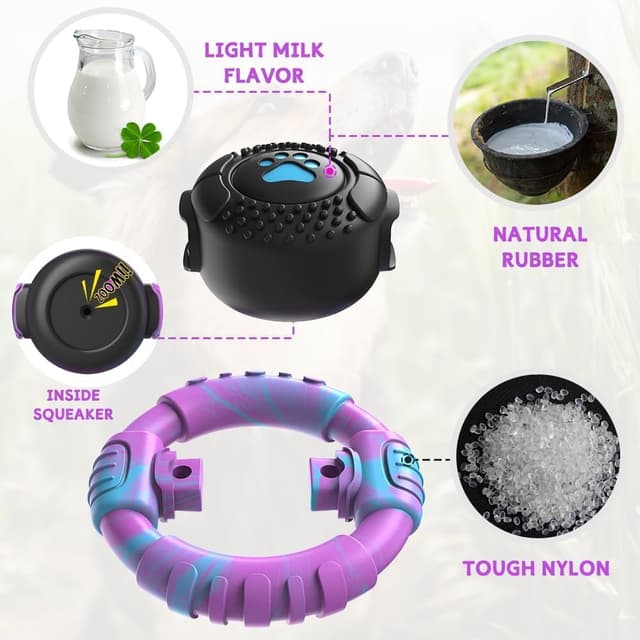 Detalle 2 de VRTOP Indestructible Dog Chew Toys with Squeaker for Medium to Large Dogs (Natural Rubber & Nylon)