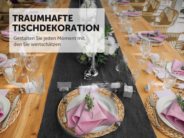 Detalle de aboveBED Vlies Tischläufer 25 m x 30 cm – Schwarz für Tischdeko bei Kommunion, Hochzeit, Taufe & Co.