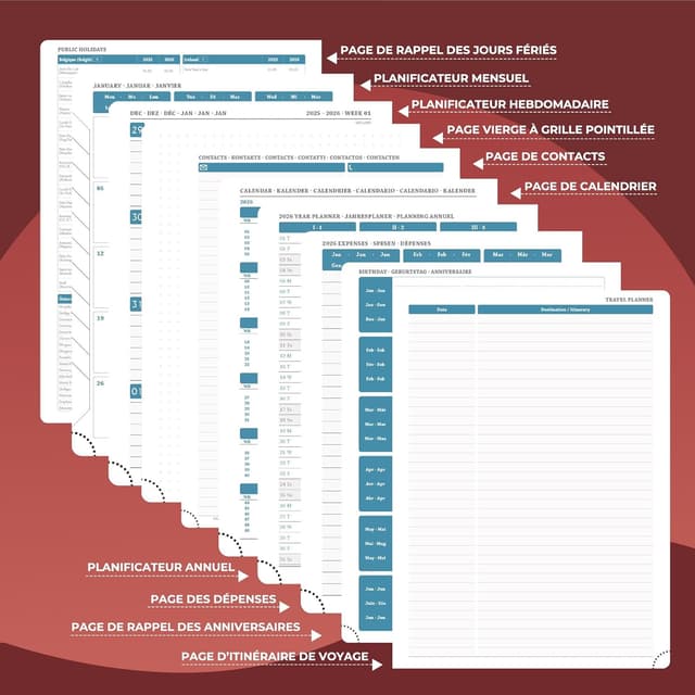 Detalle 1 de IN-LUXPRO Agenda 2026 A5 rouge 21,9x16,4