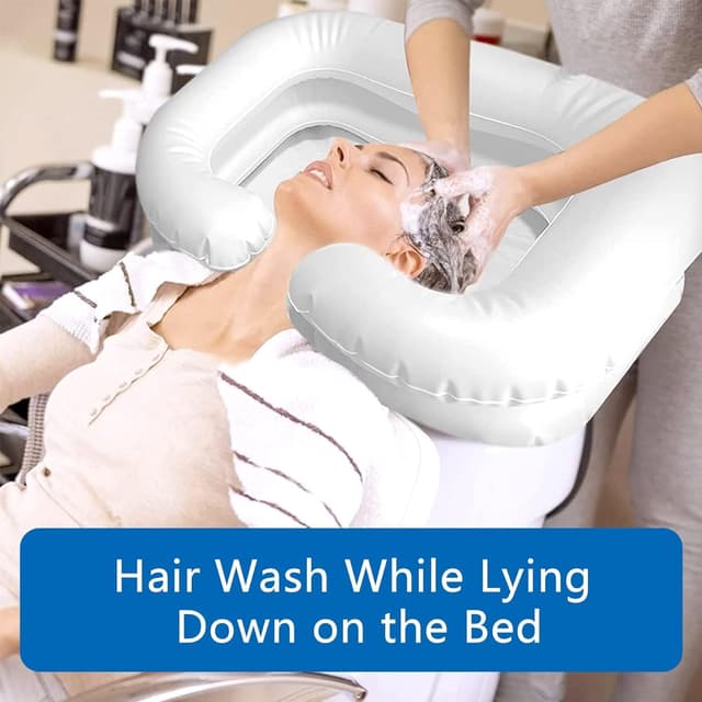 Detalle de TZEKING aufblasbares Haarwaschbecken für Bettlägerige – Shampoo-Waschschüssel mit Ablaufschlauch