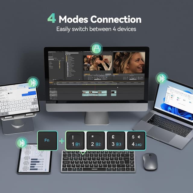 Thumbnail 1 de TECKNET 2.4G Wireless Keyboard — Compact rechargeable 4-device Bluetooth keyboard ⌨