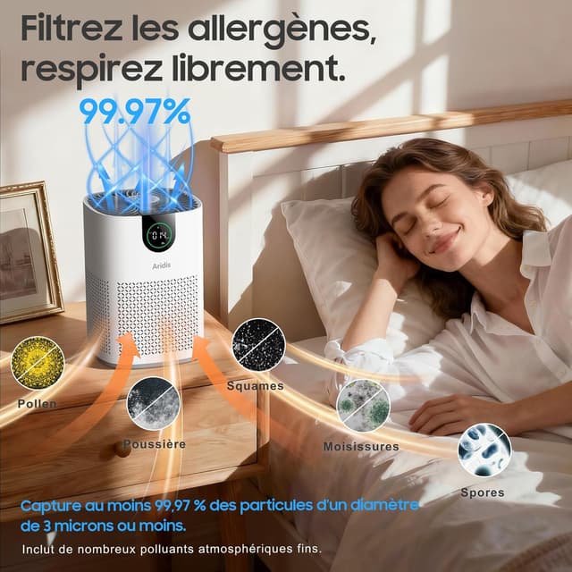 Detalle 2 de Purificateur d’air Aridis S-Mini HEPA pour chambre (pollen, allergies, odeurs, poils) – 3 vitesses, silencieux
