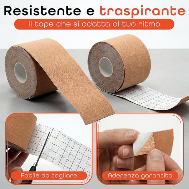 Detalle de Kinesio Tape impermeabile professionale Generico, set da 2 rotoli di nastro kinesiologico