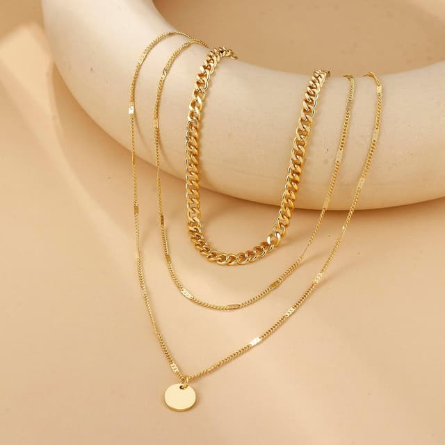 Detalle de LOLIAS 3er-Set Halsketten Damen (Gold, Roségold, Silber) mit Anhänger & Choker für Layering