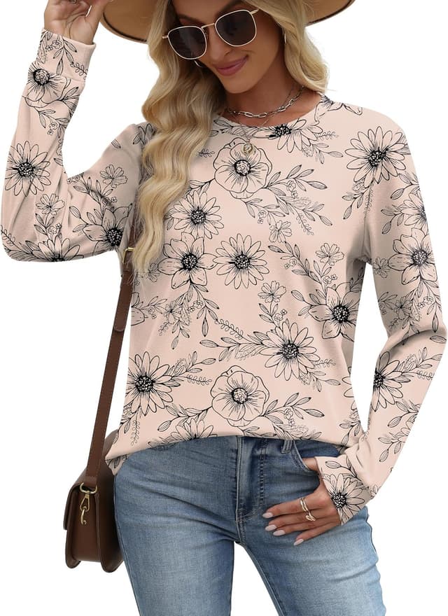 Detalle 2 de WIHOLL women’s curved hem crewneck long sleeve sweatshirt jumper tops (lightweight)