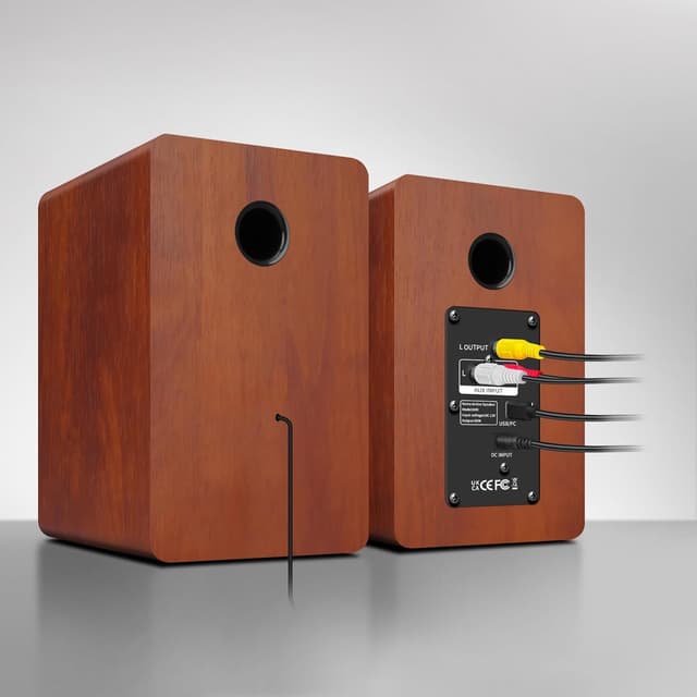 Detalle de ZQMMSPK Active Bookshelf Speakers (60W) with Bluetooth 5.3, USB-C and 3-inch carbon fibre woofer – Brown stereo set