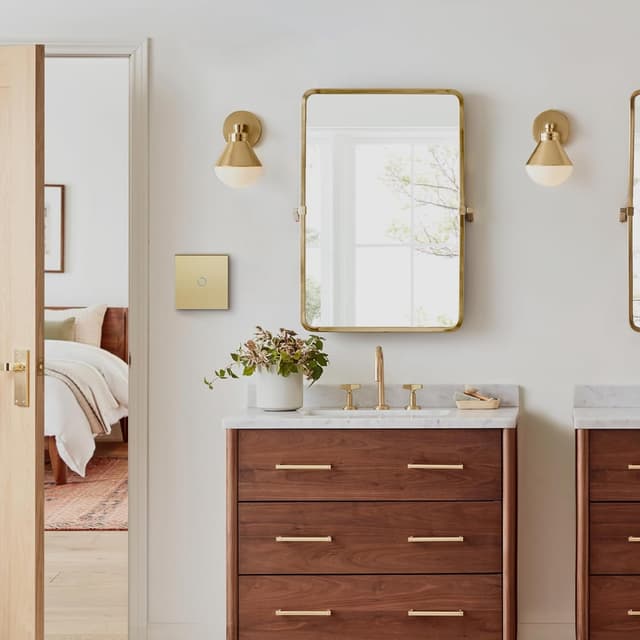 Detalle de BSEED Touch-Lichtschalter aus Glas (Unterputz, 1-fach, 1-Wechsel) mit LED-Hinterlicht – ohne WLAN, Gold