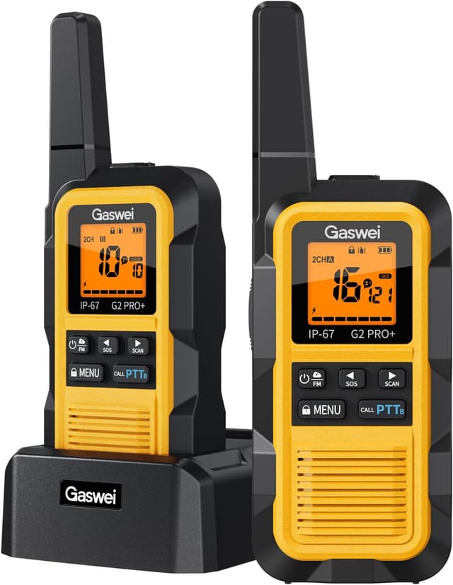 Detalle de Gaswei G2pro+ IP67 Floating Heavy-Duty Walkie Talkies (2-Pack, Yellow) for Adults with FRS, NOAA Weather, SOS