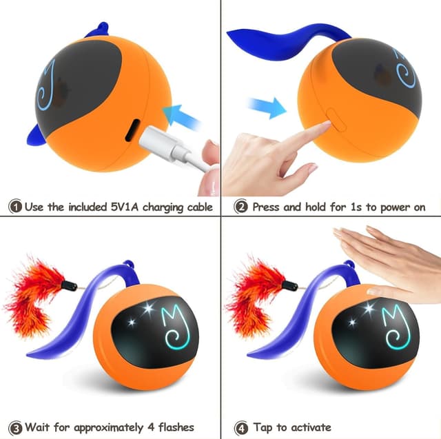 Detalle 2 de Migipaws Interactive Cat Ball Toy Set (Orange) – automatic rolling chase ball with fluffy tail