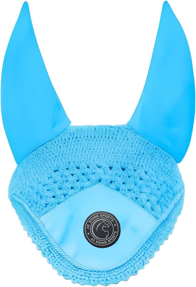 Detalle de AK Fly Hood for Horses (AKRS-6069-01) – Soft Lycra Ear Bonnet for Sport Horses, Azure (PONY / S)
