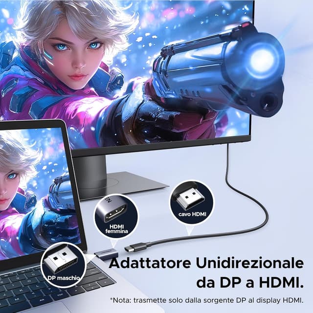 Detalle de UGREEN Adattatore DisplayPort a HDMI (2 pezzi) unidirezionale in alluminio con supporto 4K/1080P