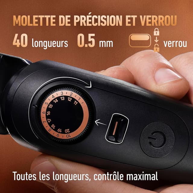 Detalle de King C. Gillette Tondeuse Barbe PRO MAX sans fil – 40 réglages et 4 sabots interchangeables, coffret homme