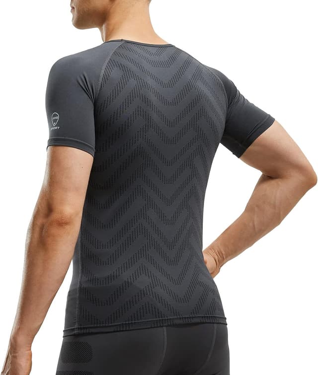 Detalle de AMZSPORT chemise de compression à manches courtes pour homme – séchage rapide et coupe ajustée