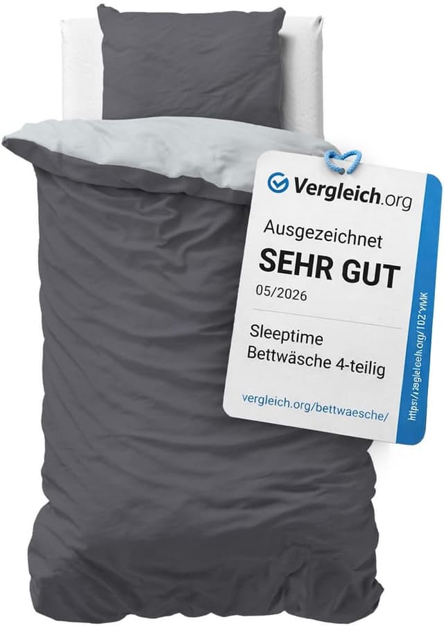Detalle de Sleeptime Bettwäsche 140x220 (2-teilig) aus 100% Baumwolle mit Kissenbezug 60x70 – Anthrazit Grau
