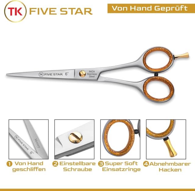 Detalle de TK Five Star Mercury Friseurschere 6 Zoll