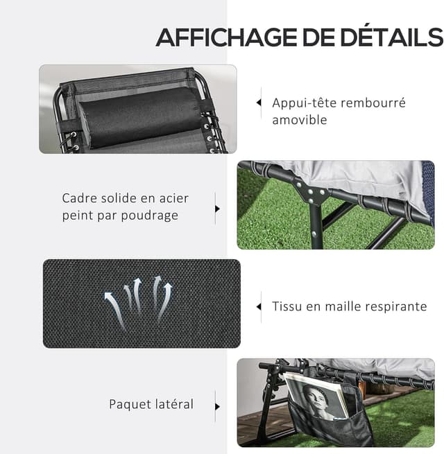 Thumbnail 5 de Outsunny transat bain de soleil 58x189 cm